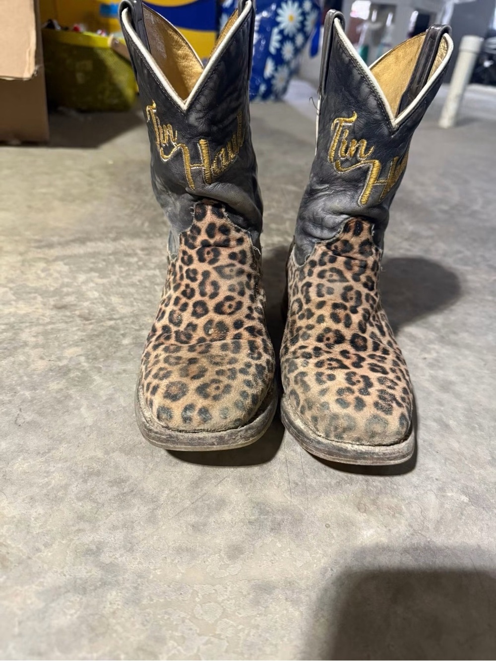 Tin Haul Leopard Print Cowgirl Boots - Black & Brown